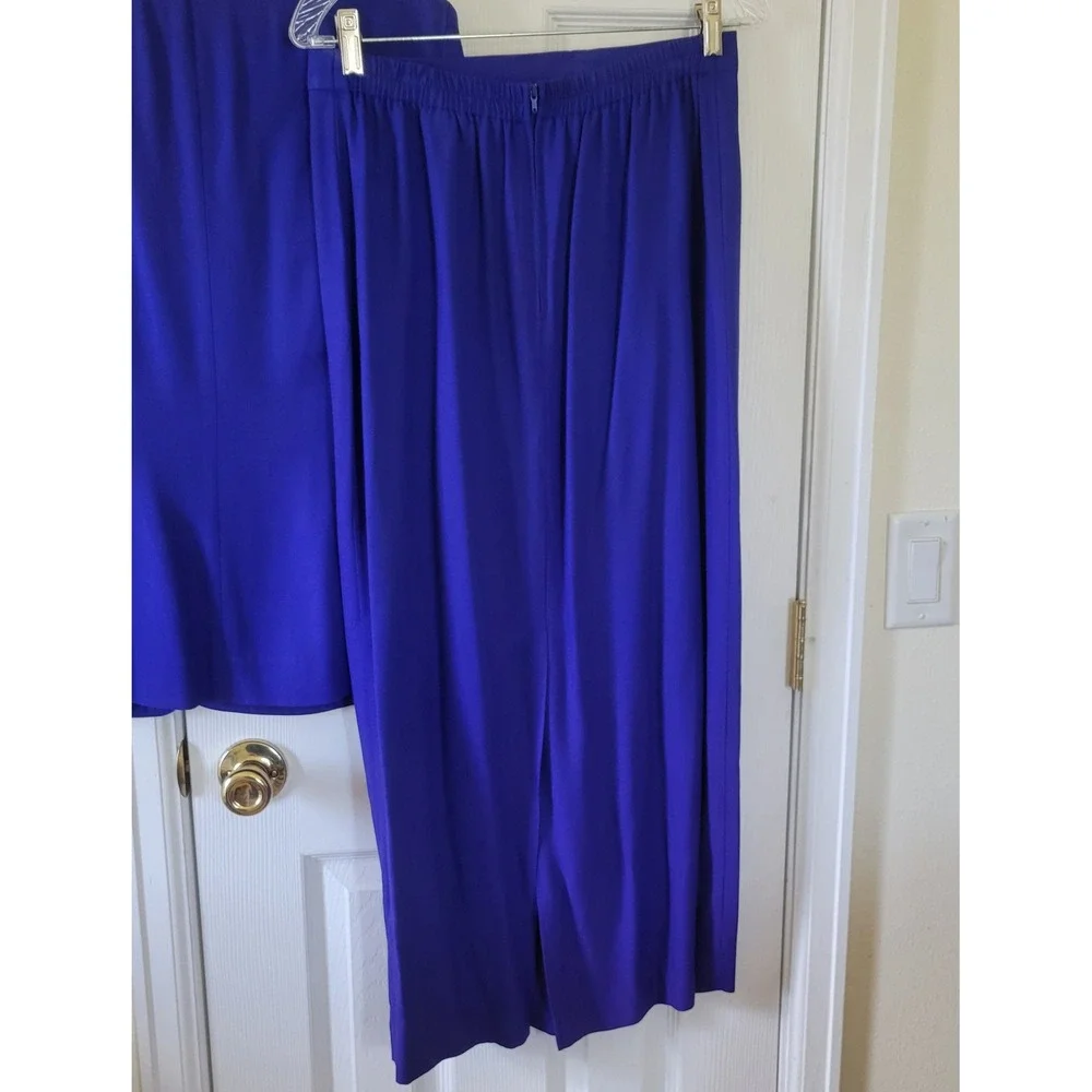 Vintage Royal‎ Blue Skirt Suit Short Sleeve Embroidered Beaded 2pc Size 14 USA